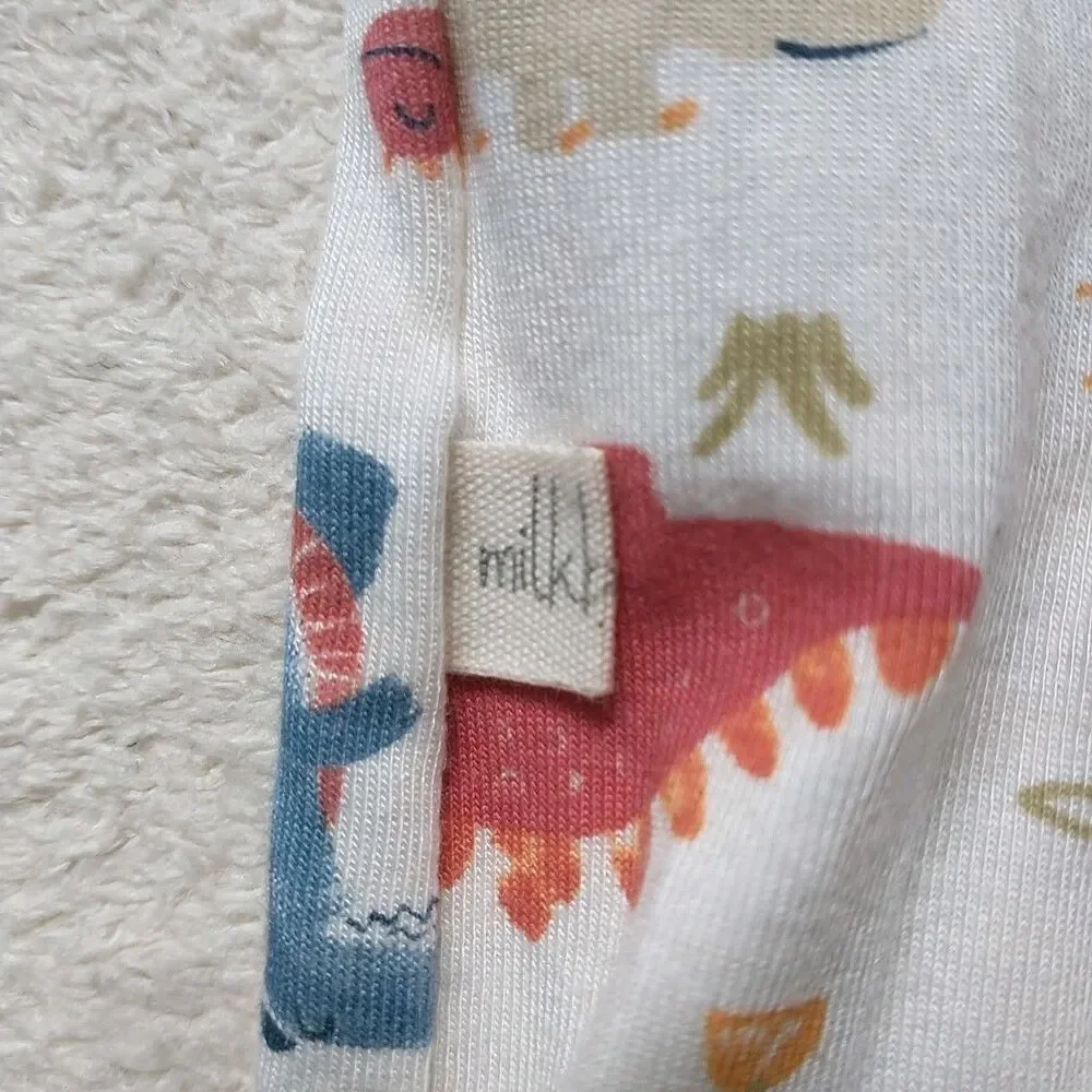 Milkberry One-piece Bodysuit Baby Boy 0-6M Dinosours Striped Bamboo Set Of 2